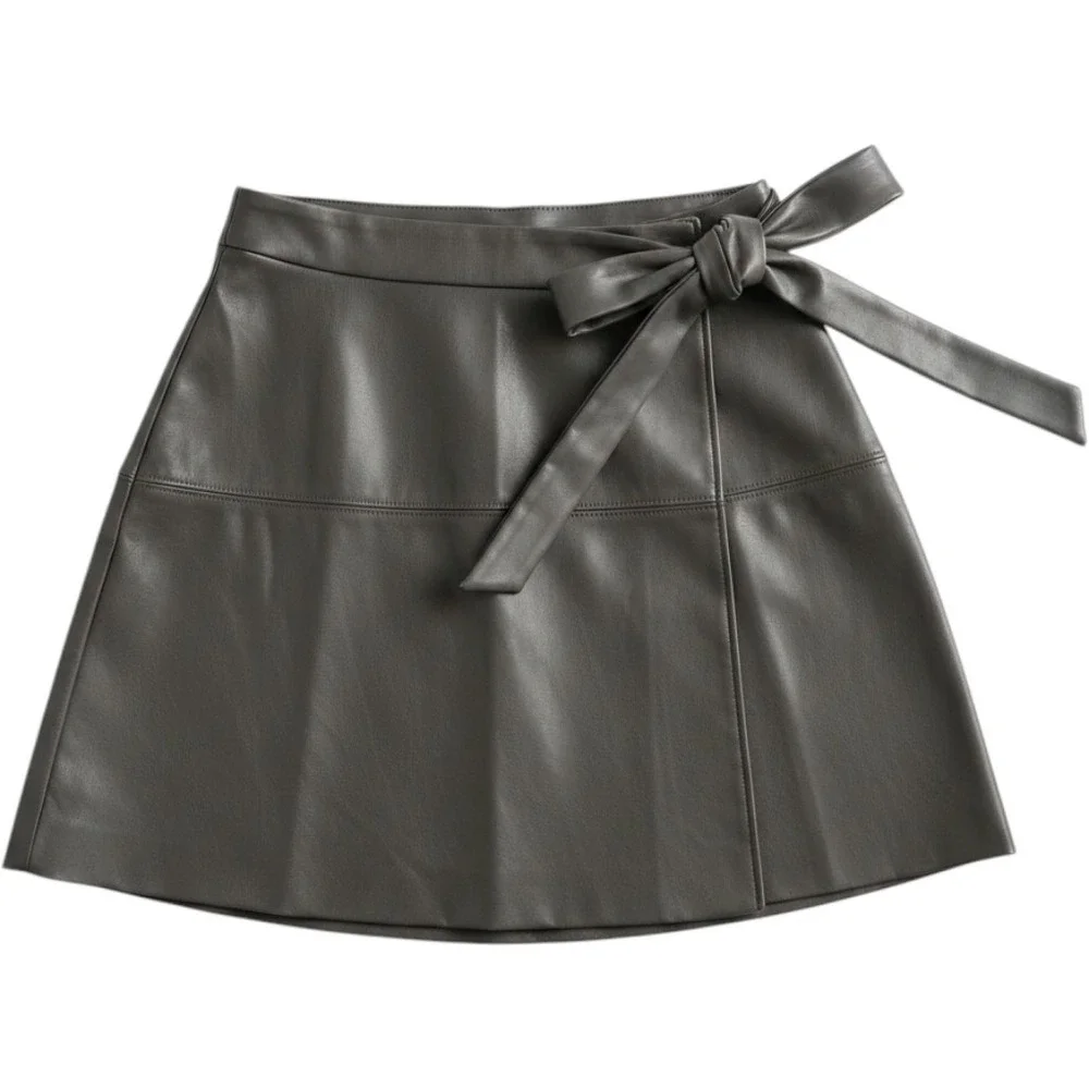 Wilfred Free Wrap Skirt Medium Olive Green Vegan Leather Tie Waist Chic